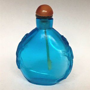 Vintage Clear Blue Glass Bottle with Mythical Creature